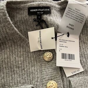Generation Love Ribbed Heather Cardigan with Gold Buttons. Size: Small